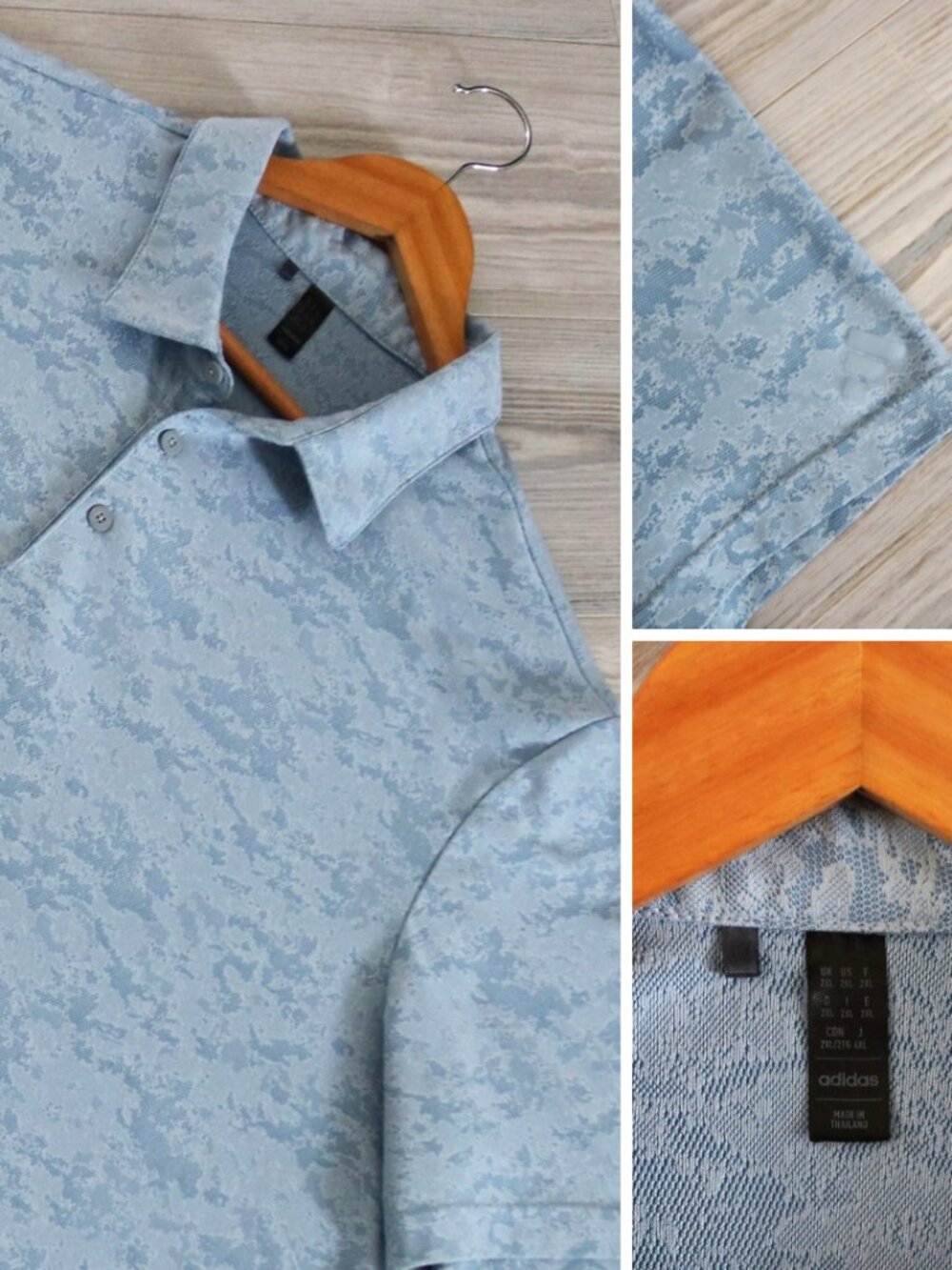 adidas Camouflage All Over Print Men's Blue Performance Golf Polo Shirt Logo 2XL